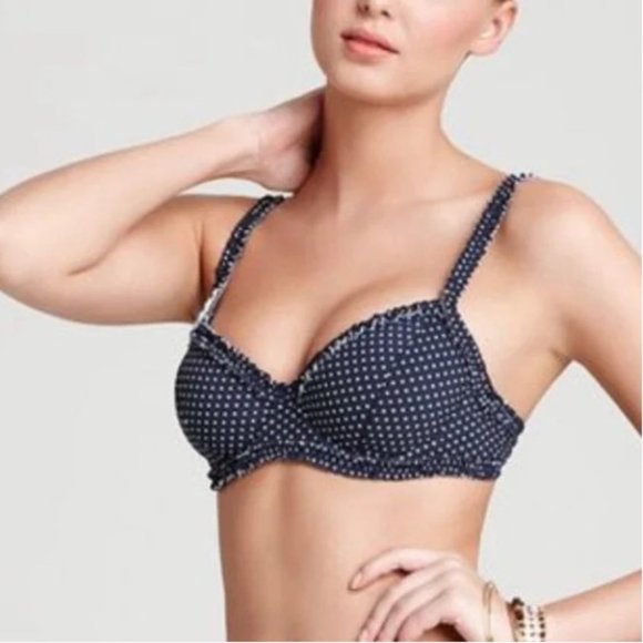 Tory Burch Polka Dot Underwire Bikini Swim Top Navy Blue Size XS - Picture 1 of 9